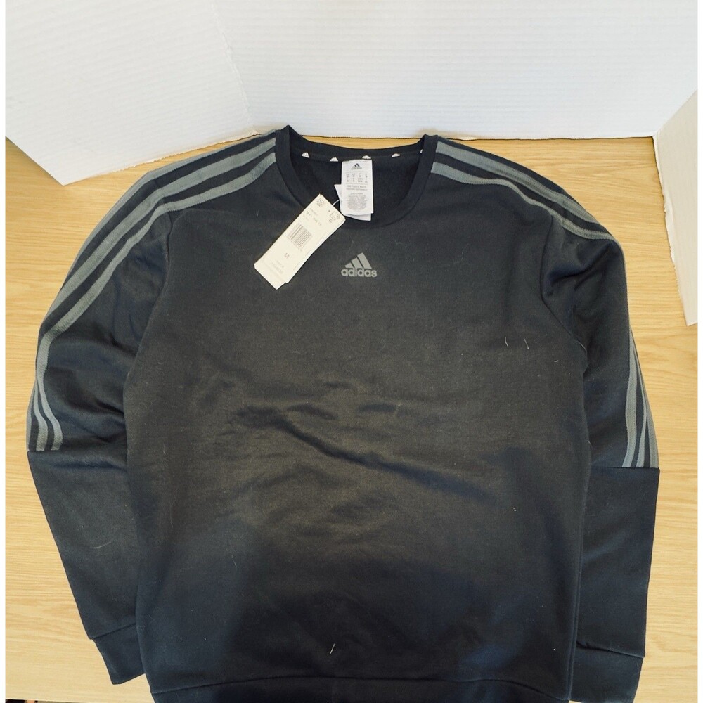 NWT Adidas Crew Neck Sweatshirt Men's M Dark Gray Black Stripe Heather/bl